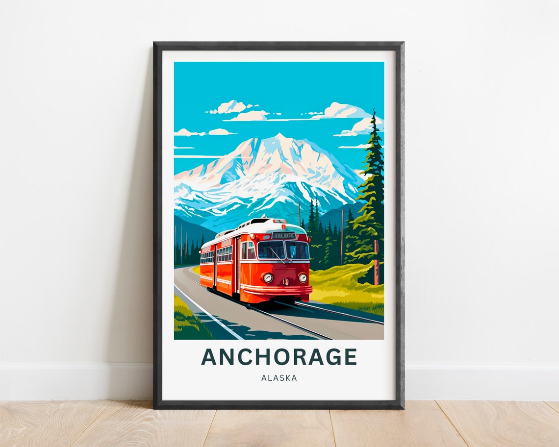 Anchorage Alaska Vintage Red Trolley Personalized Travel Poster - Image 2