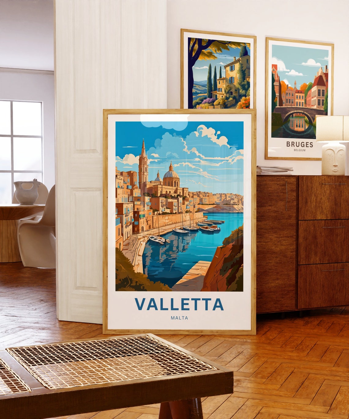 Valletta Malta Harbor Cathedral Golden Waterfront Scene Art Poster - Image 5