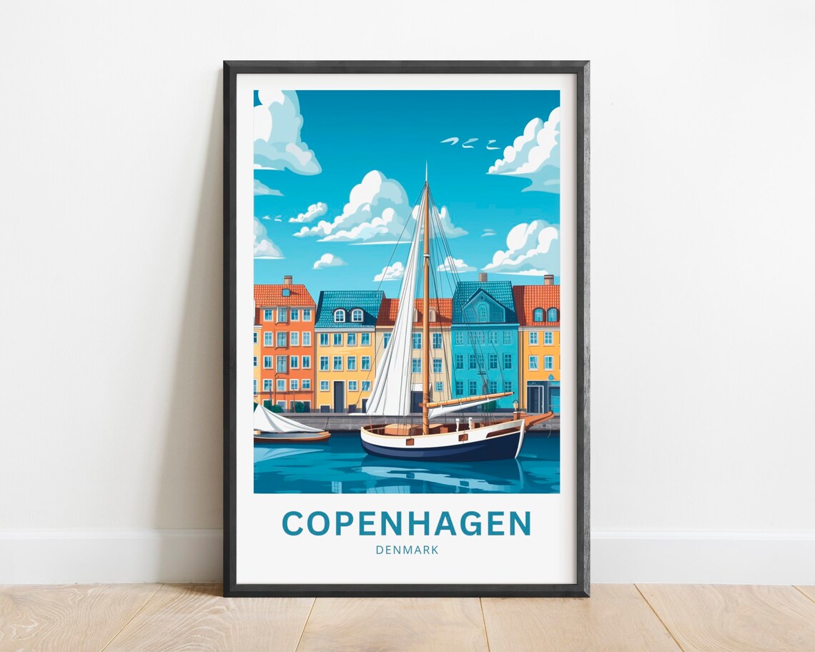 Copenhagen Denmark Nyhavn Harbor Colorful Sailboat Travel Poster