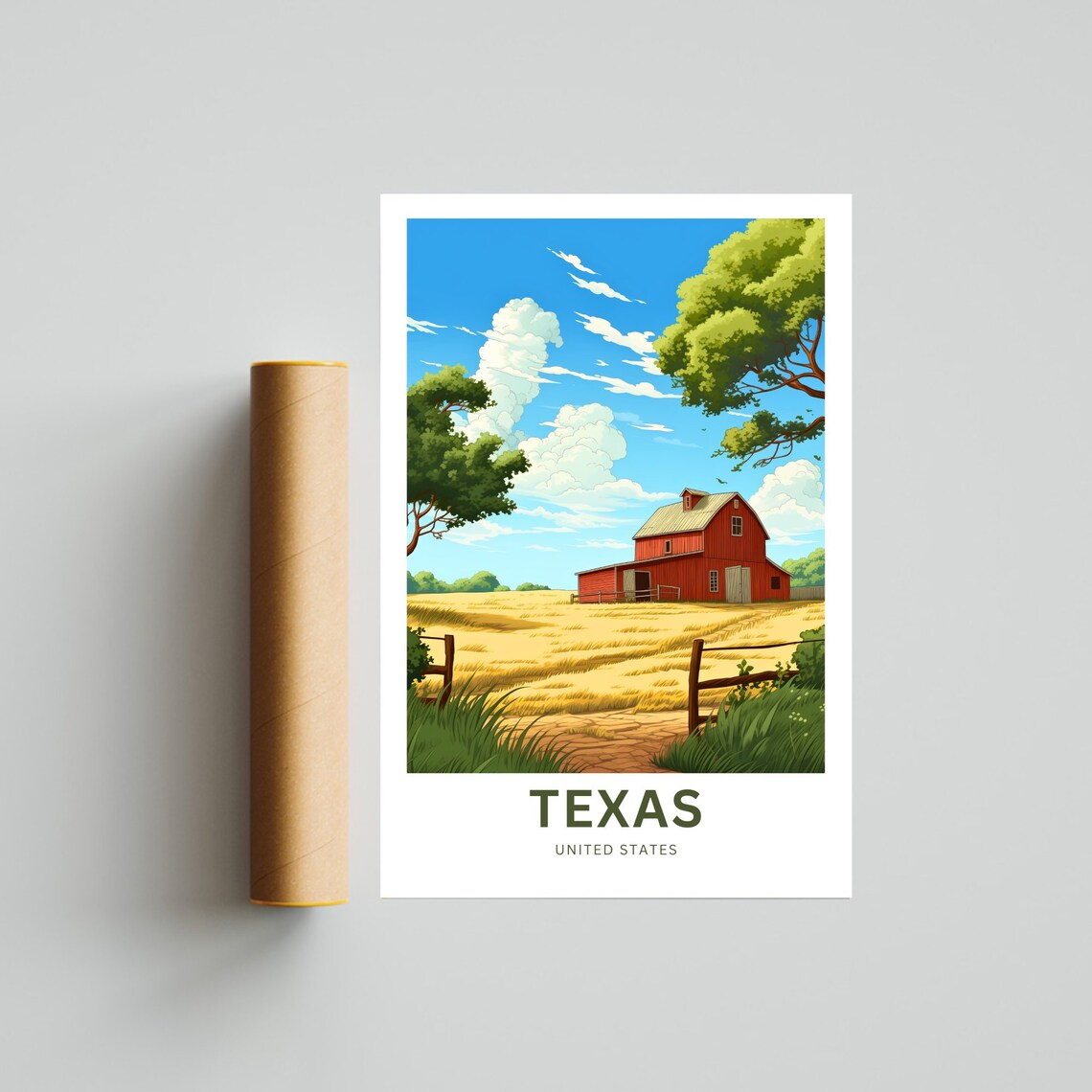 Texas Red Barn Wheat Field Farm Scene Personalized Travel Poster - Image 4
