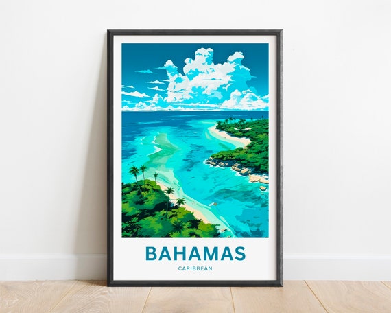 Bahamas Travel Print Bahamas Poster Caribbean Wall Art Framed Present Gift Caribbean Present
