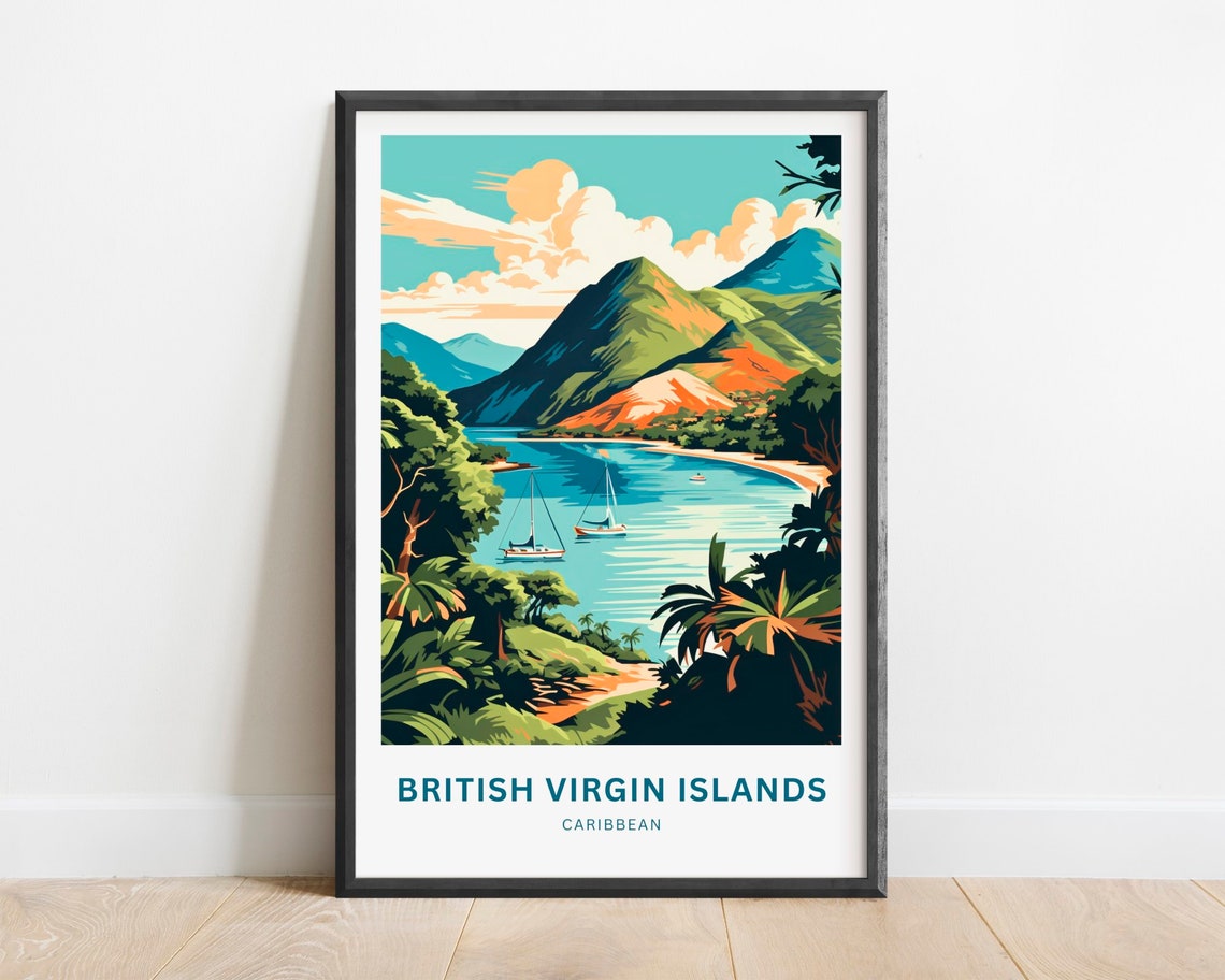 British Virgin Islands Caribbean Sailboat Cove Travel Poster