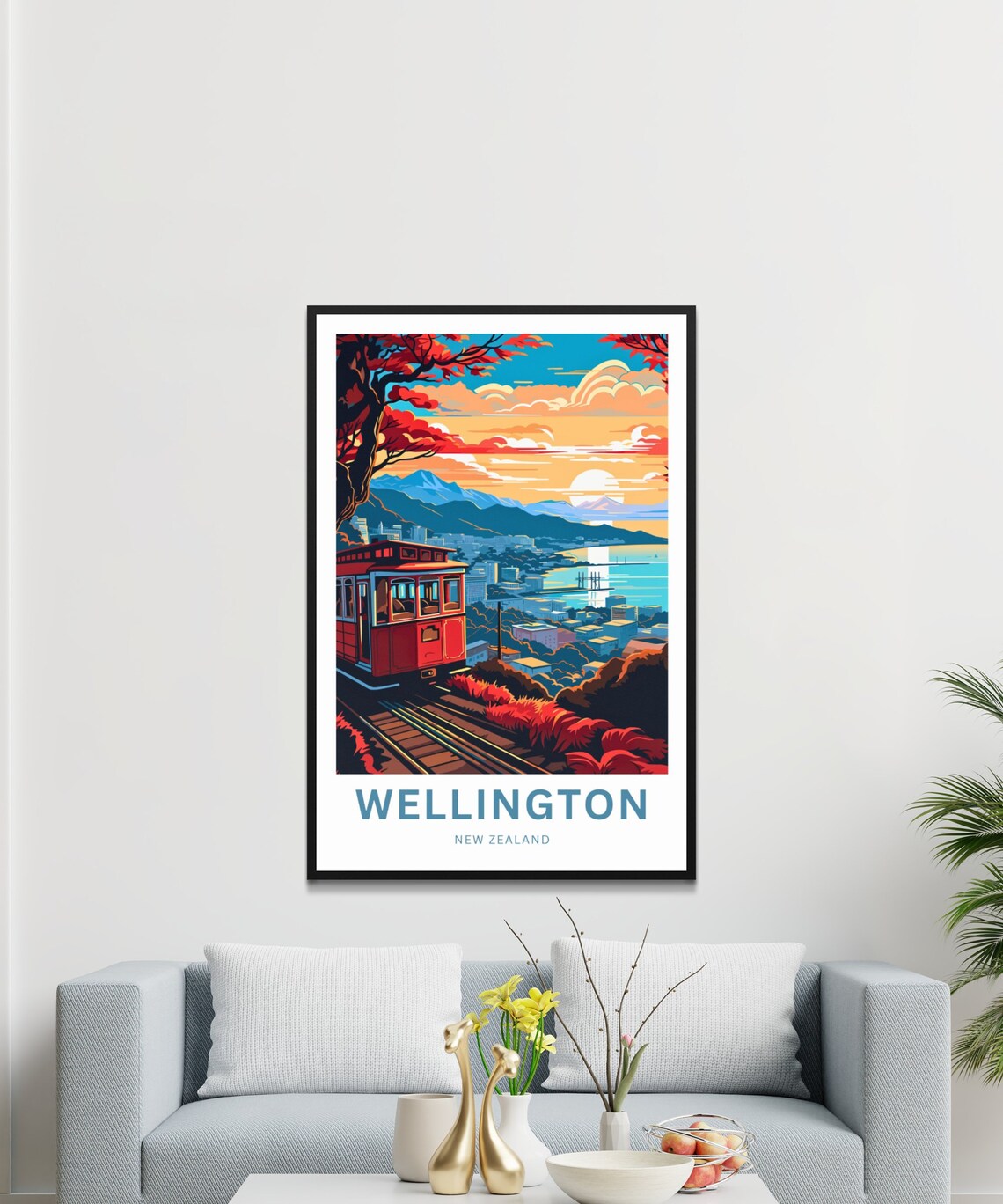 Wellington New Zealand Cable Car Sunset Harbor Mountain Poster - Image 3