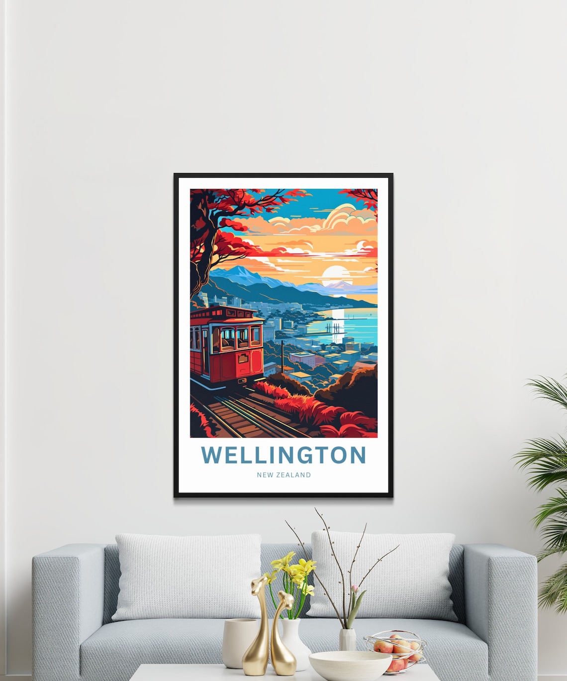 Wellington New Zealand Cable Car Sunset Harbor View Travel Poster - Image 3