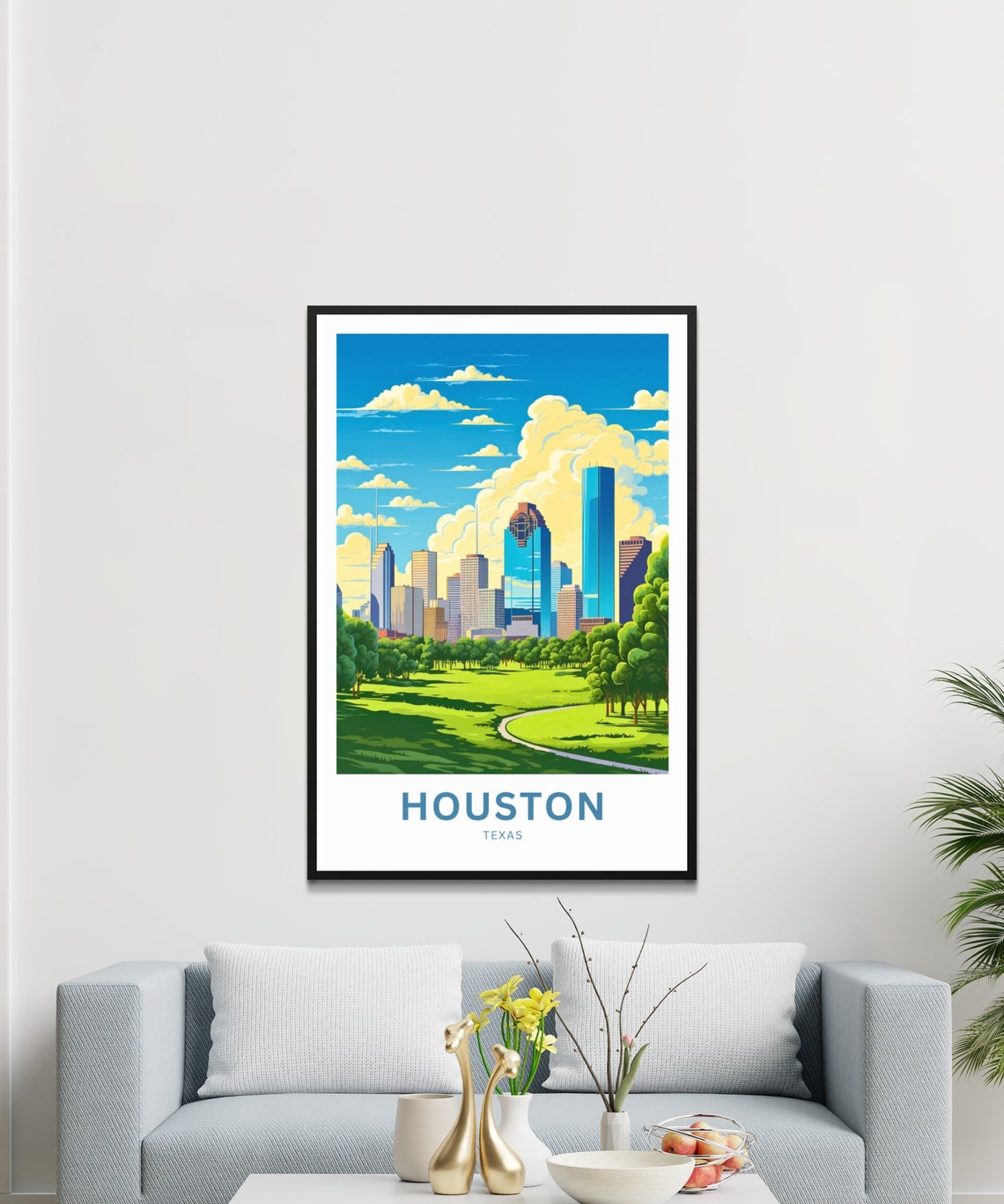 Houston Texas Downtown Skyline Park View Vintage Travel Poster - Image 3