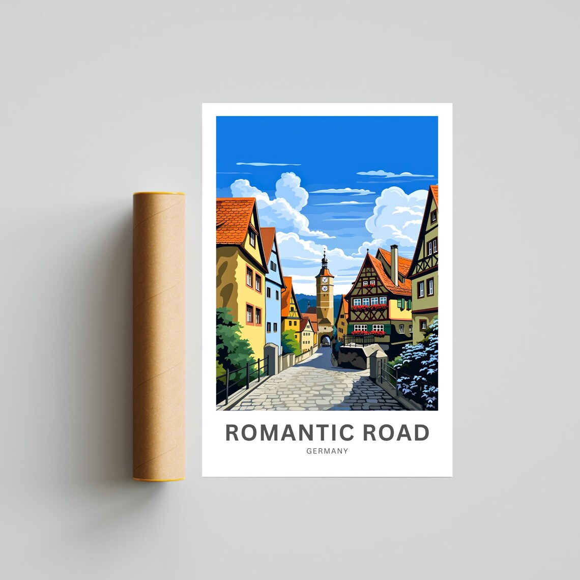 Romantic Road Germany Half Timbered Old Town Vintage Travel Poster - Image 4