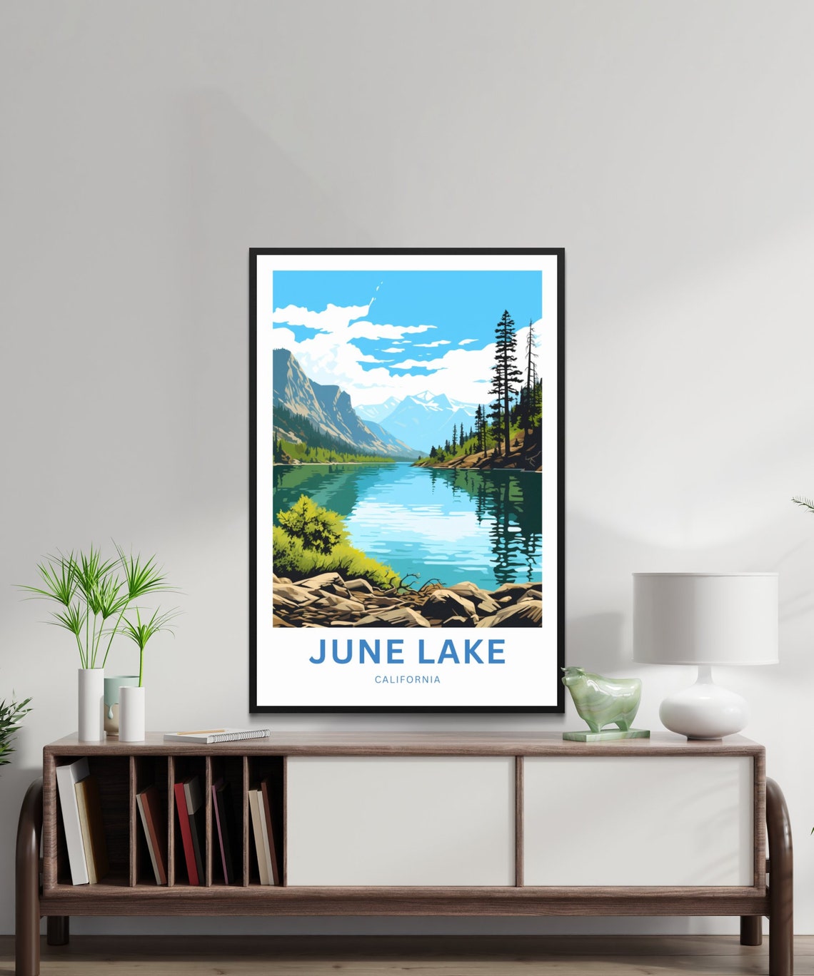 June Lake California Pine Shoreline Snowy Summit Custom Text Poster - Image 2