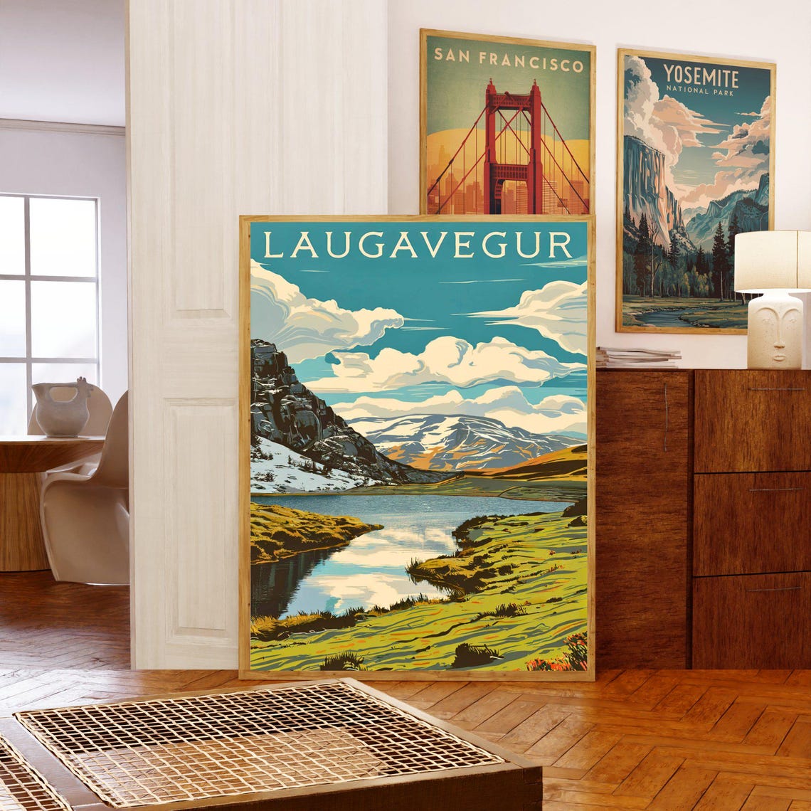 Laugavegur Iceland Mossy Valley Still Lake Vintage Travel Poster - Image 5