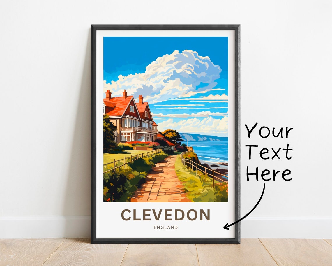 Personalized Clevedon England Seaside Village Custom Travel Poster