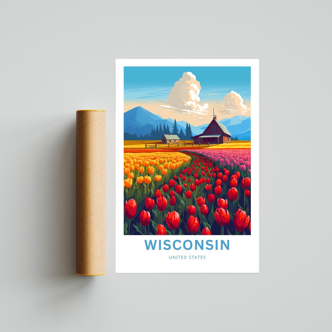 Personalized Wisconsin Tulip Fields Barn Custom Name Travel Poster - Image 2