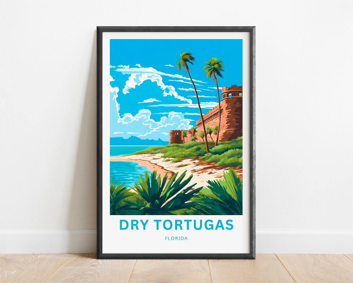 Dry Tortugas Florida Travel Poster Fort Walls Palm Shore Island Art