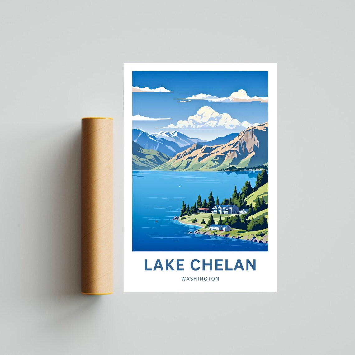 Lake Chelan Washington Forested Peninsula Mountain Lake Poster - Image 4