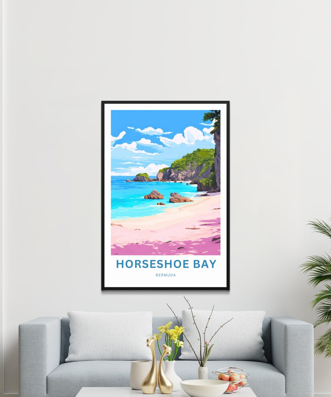Horseshoe Bay Bermuda Pink Sands Beach Vivid Scene Travel Poster - Image 3