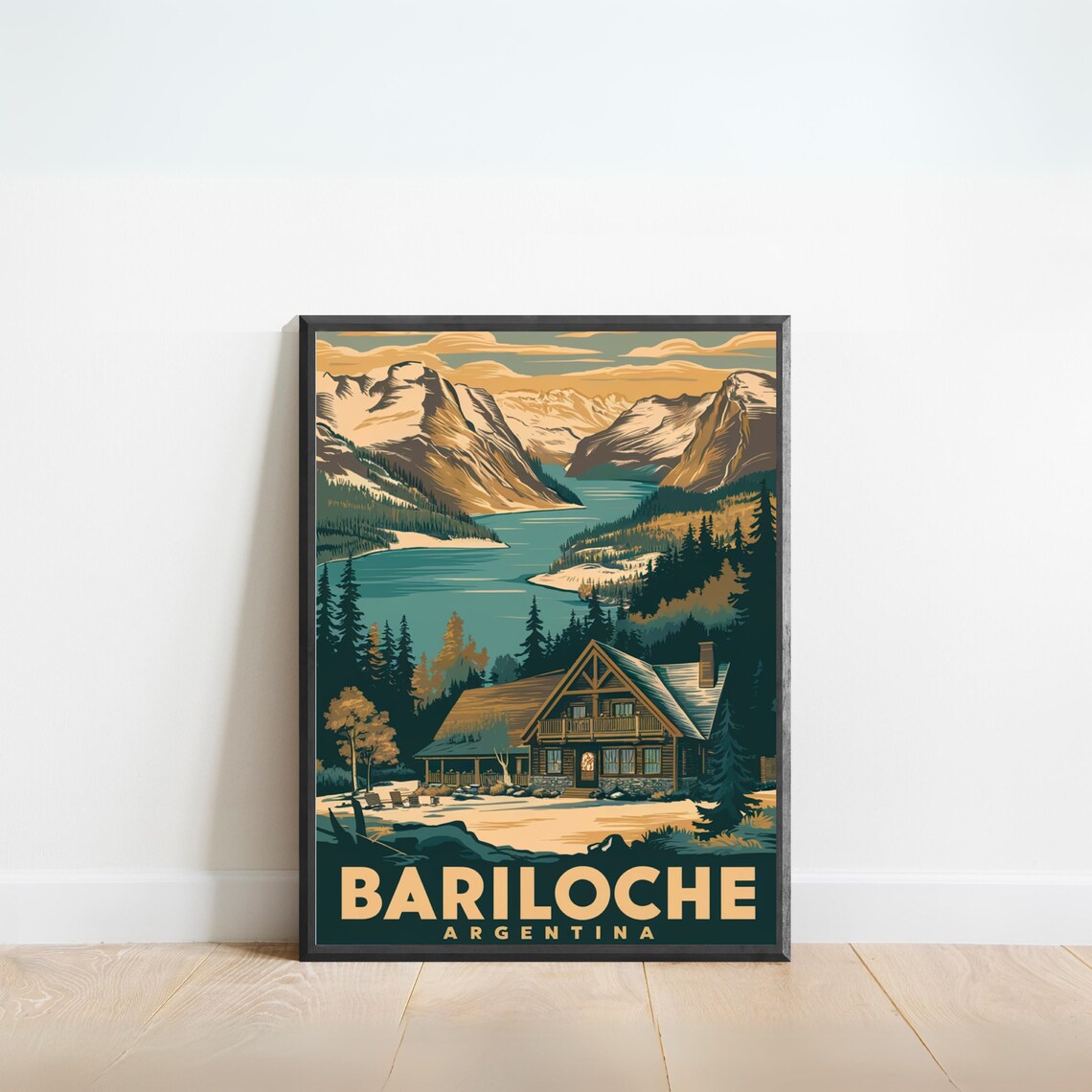 Bariloche Argentina Vintage Travel Poster Mountain Lake Lodge Retro Wall Decor