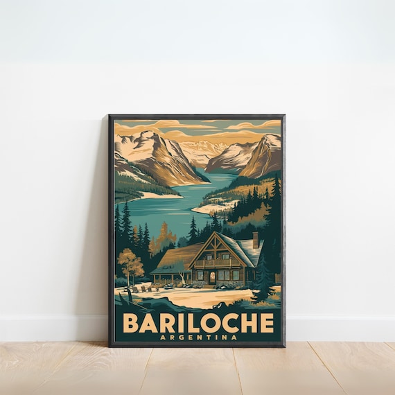 Bariloche Argentina Vintage Travel Poster Mountain Lake Lodge Retro Wall Decor