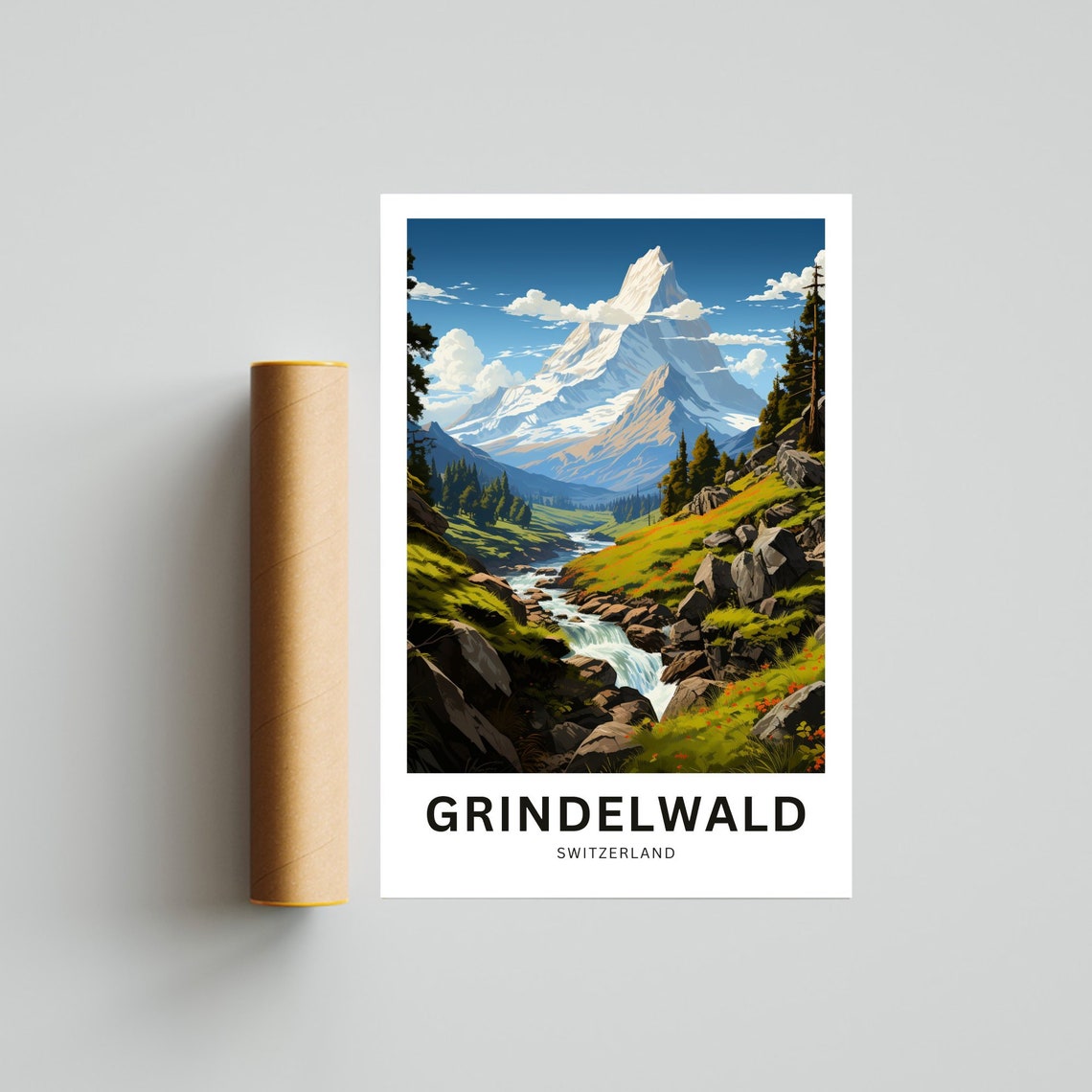 Grindelwald Switzerland Mountain Stream Waterfall Peaks Poster - Image 4