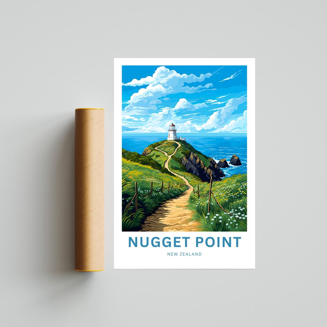Personalized Nugget Point New Zealand Lighthouse View Poster - Image 4