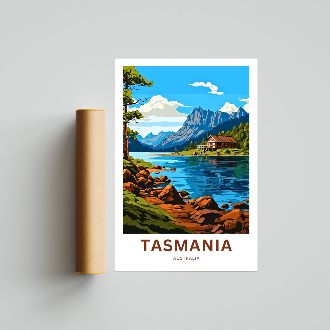 Tasmania Australia Alpine Lake Cabin Mountain View Travel Poster - Image 4