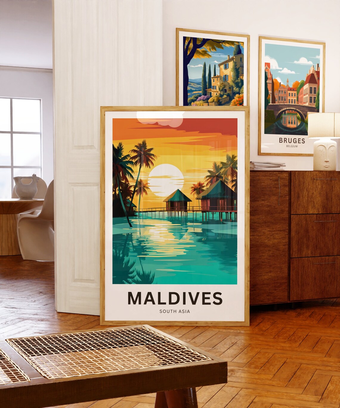 Maldives Overwater Bungalow Row Tropical Personalized Travel Poster - Image 5