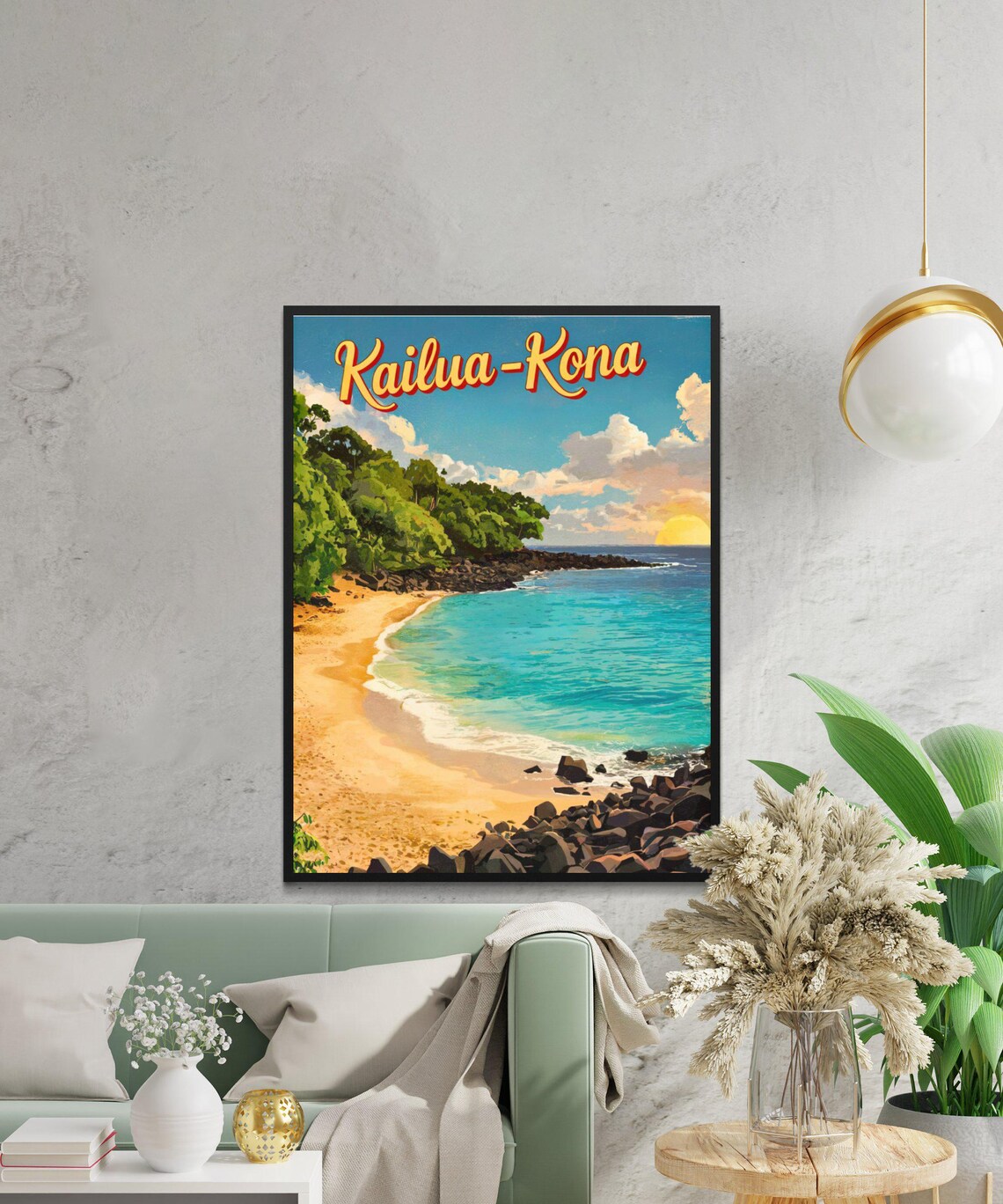 Kailua Kona Hawaii Sunset Beach Cove Turquoise Water Travel Poster - Image 3