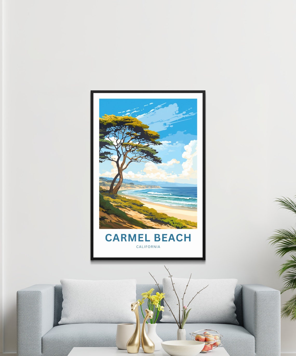 Carmel Beach California Dunes Shore Cypress Tree Ocean Poster - Image 2