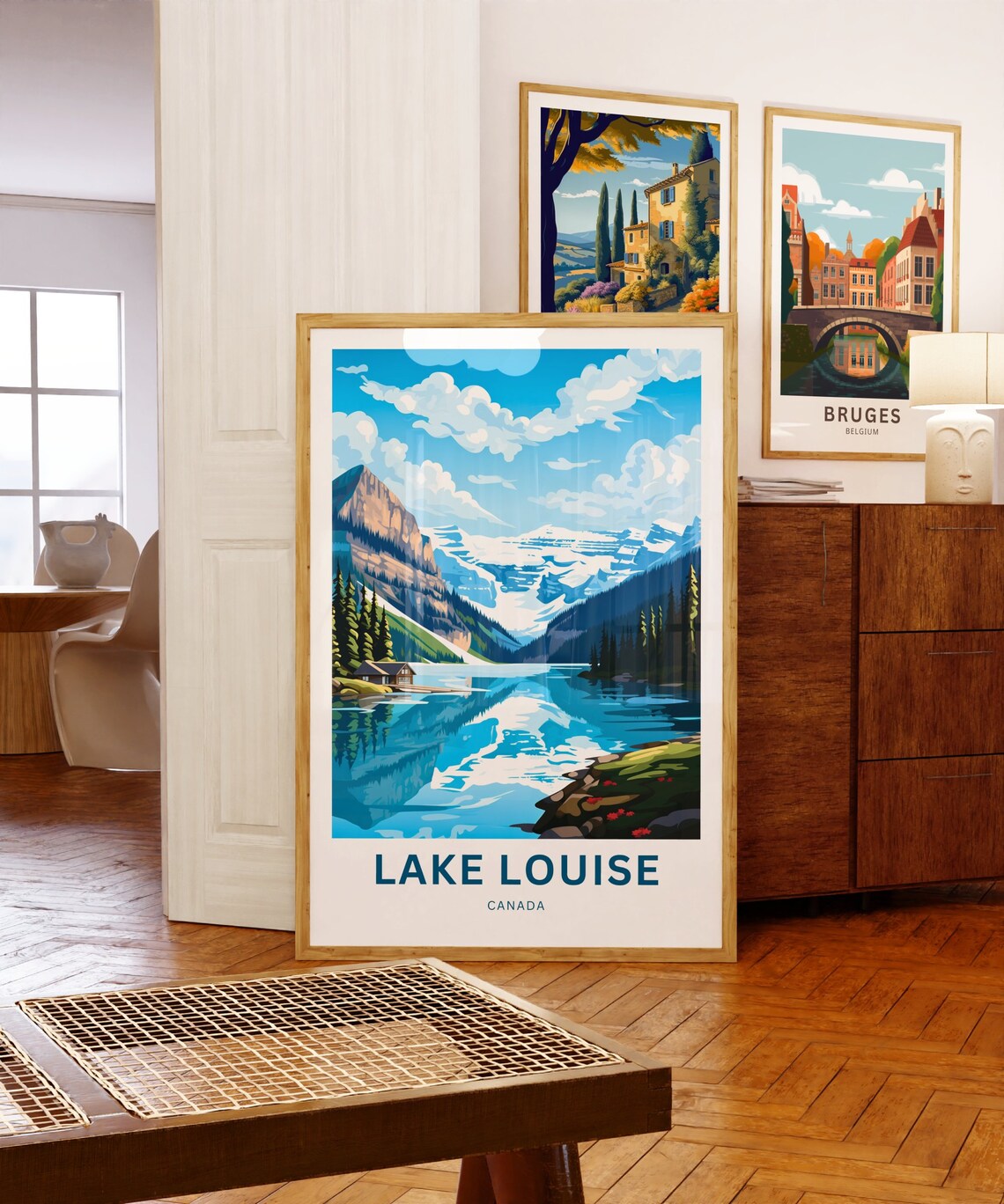 Lake Louise Canada Boathouse Turquoise Lake Mountain Reflection Travel Poster - Image 5