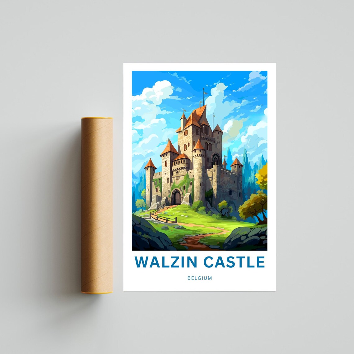 Walzin Castle Belgium Towers Green Hill Storybook Scene Poster - Image 4