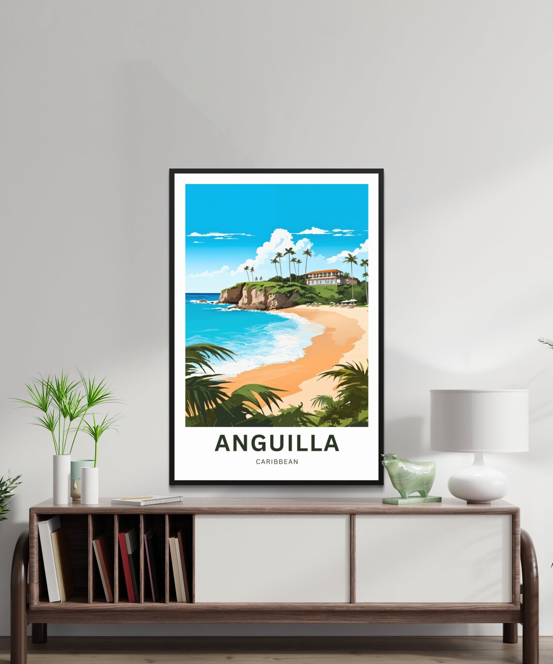 Anguilla Caribbean Curved Beach Cliff Hotel Vintage Travel Poster - Image 2