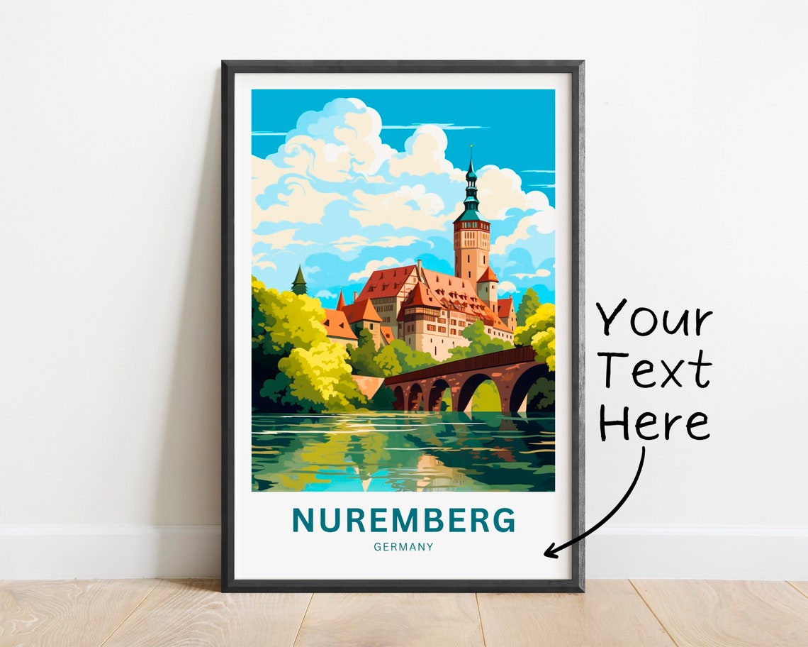 Nuremberg Germany Personalized Castle River Bridge Travel Poster