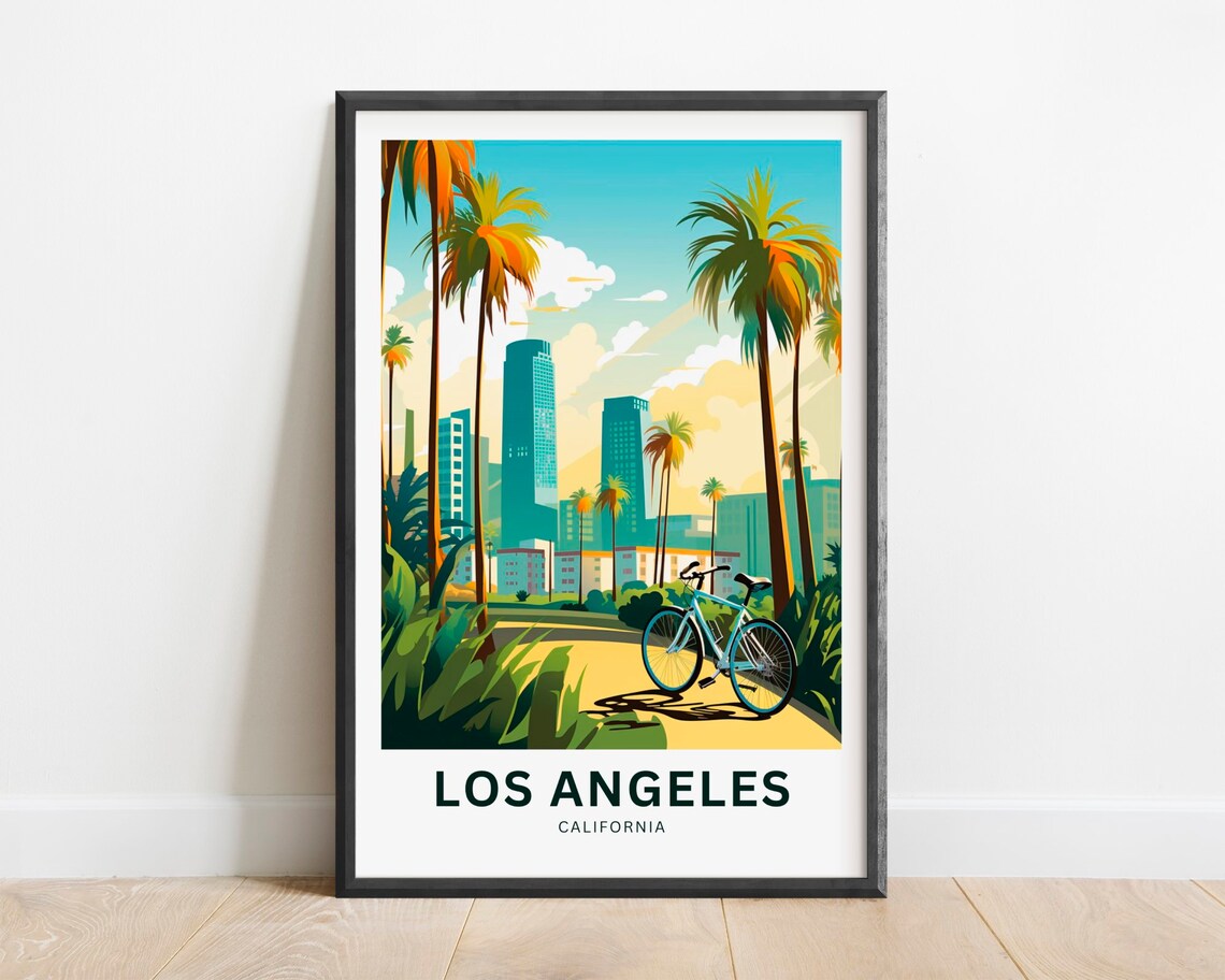 Los Angeles California Palm Lined Street Bicycle Sunny Poster