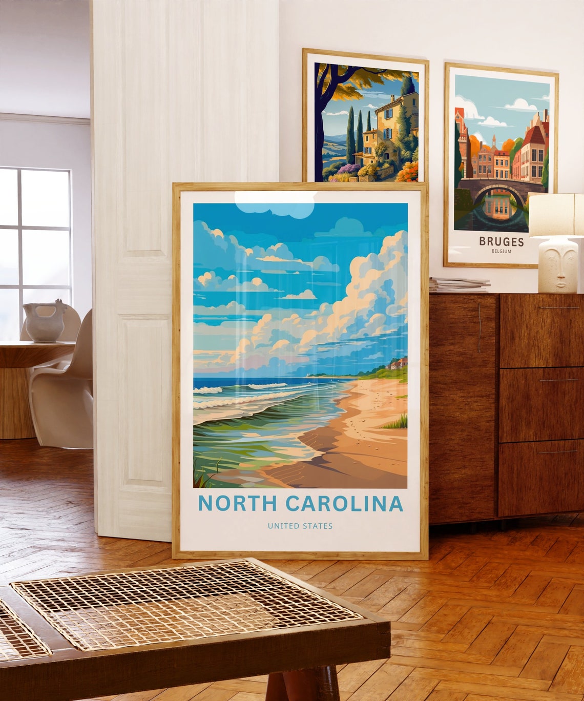 North Carolina Personalized Travel Poster Beach Waves Custom Text Art - Image 5