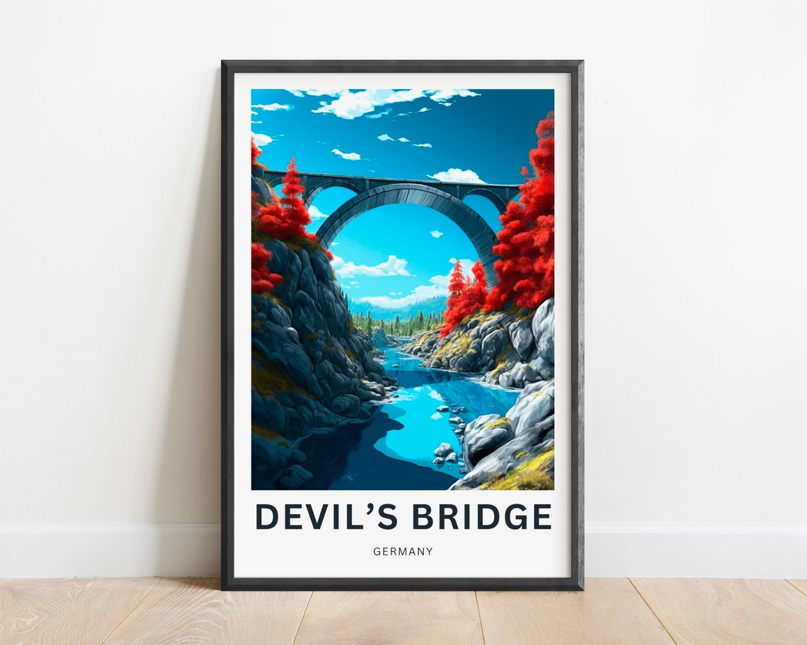 Devils Bridge Germany Stone Arch Bridge Autumn River Travel Poster