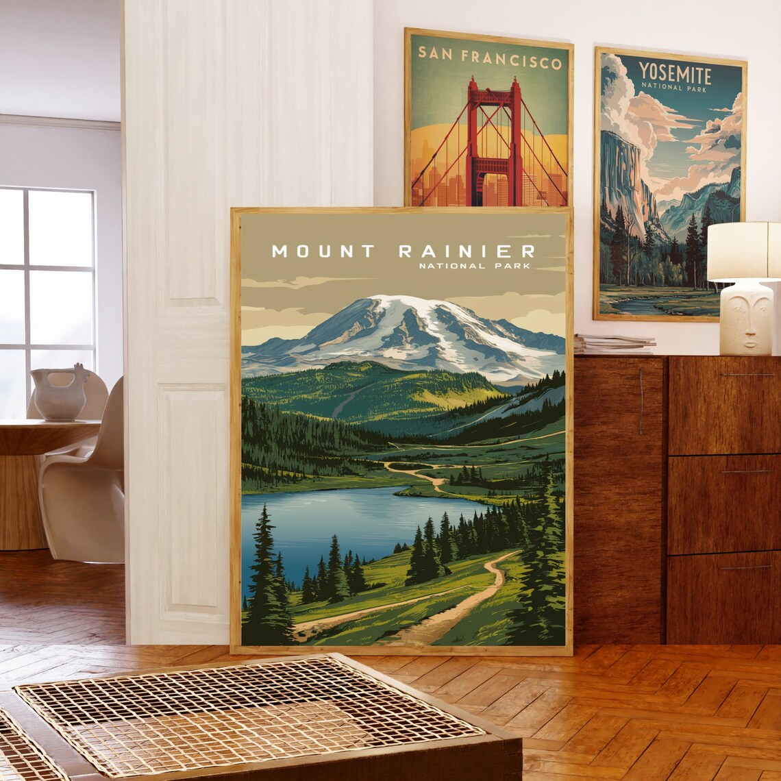 Mount Rainier National Park Forest Lake Vintage Travel Poster - Image 3