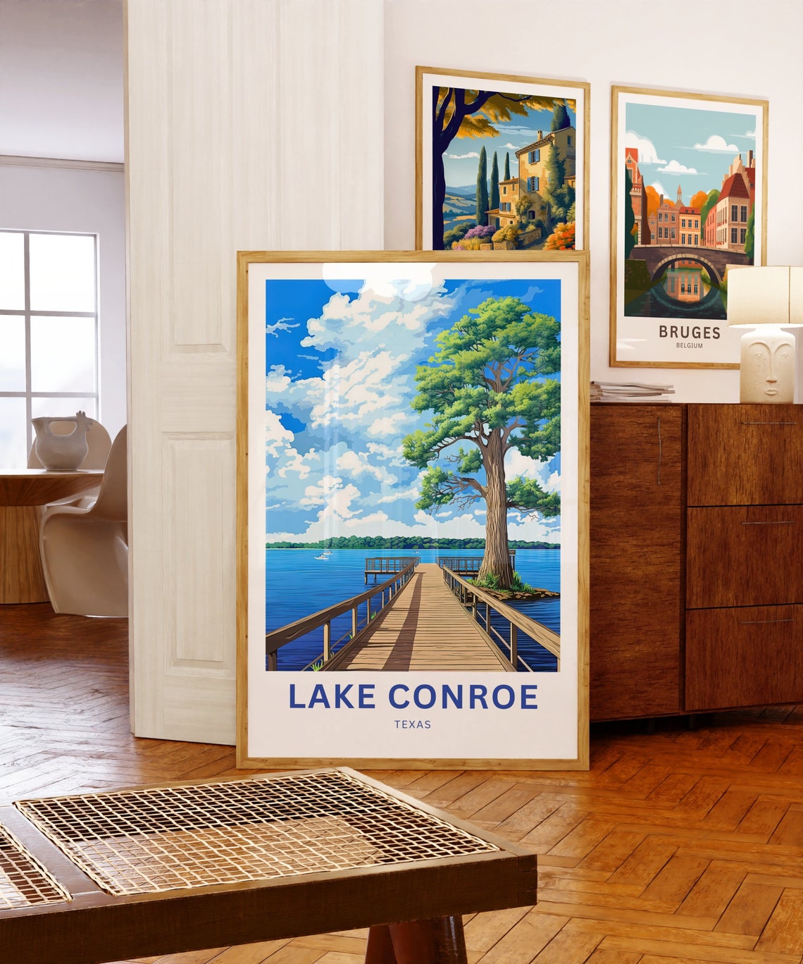 Lake Conroe Texas Personalized Long Wooden Pier Lake View Poster - Image 5
