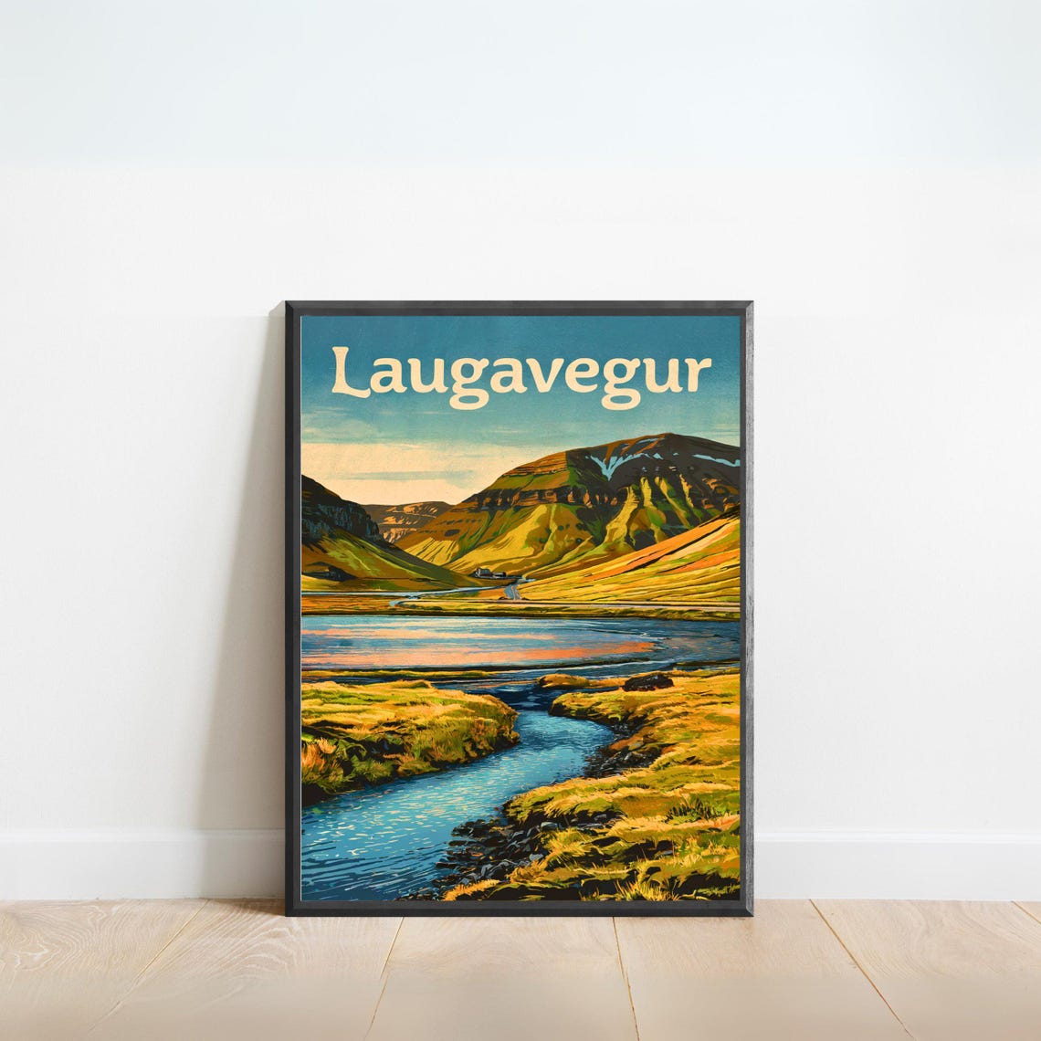 Laugavegur Iceland Golden Valley River Vintage Travel Poster