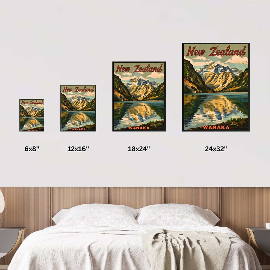 Wanaka New Zealand Lake Reflection Mountain Vintage Travel Poster - Image 3