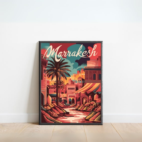 Marrakesh Vintage Travel Poster Marrakesh Vintage Print Morocco Wall Art Framed Present Gift Morocco Present