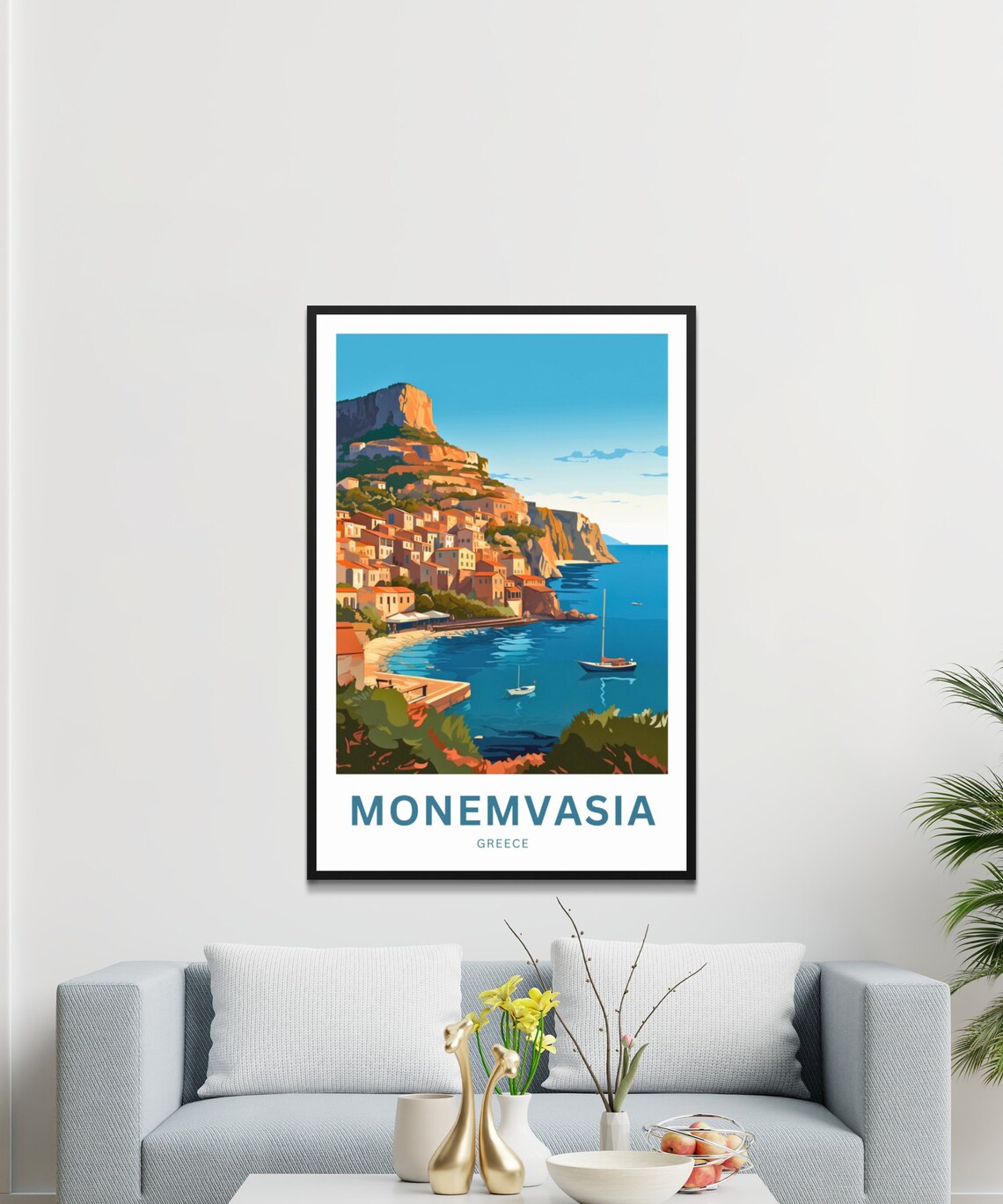 Monemvasia Greece Cliffside Town Vintage Travel Poster Sea Gift - Image 3