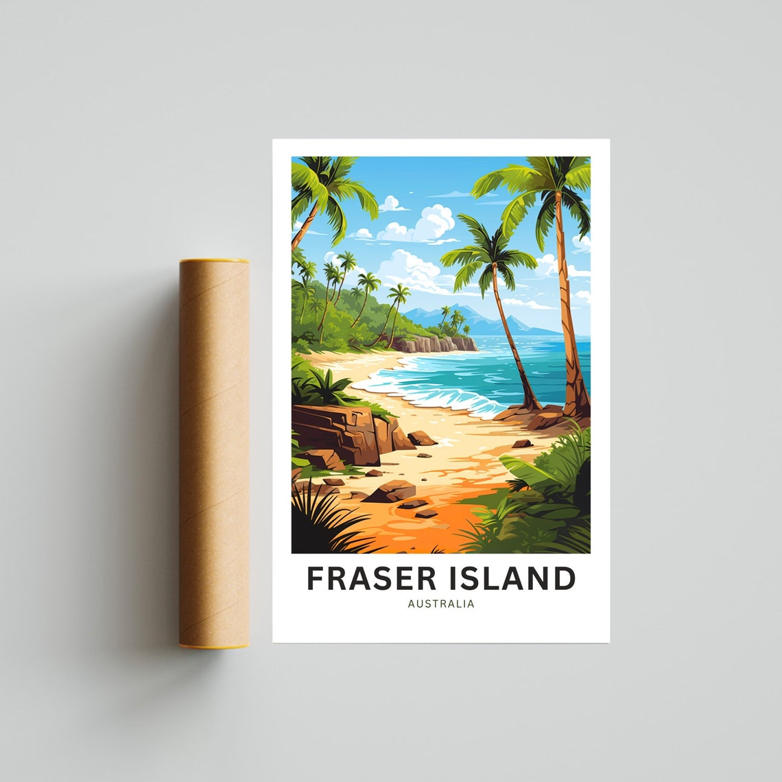 Fraser Island Australia Custom Sandy Beach Palm Travel Poster - Image 4