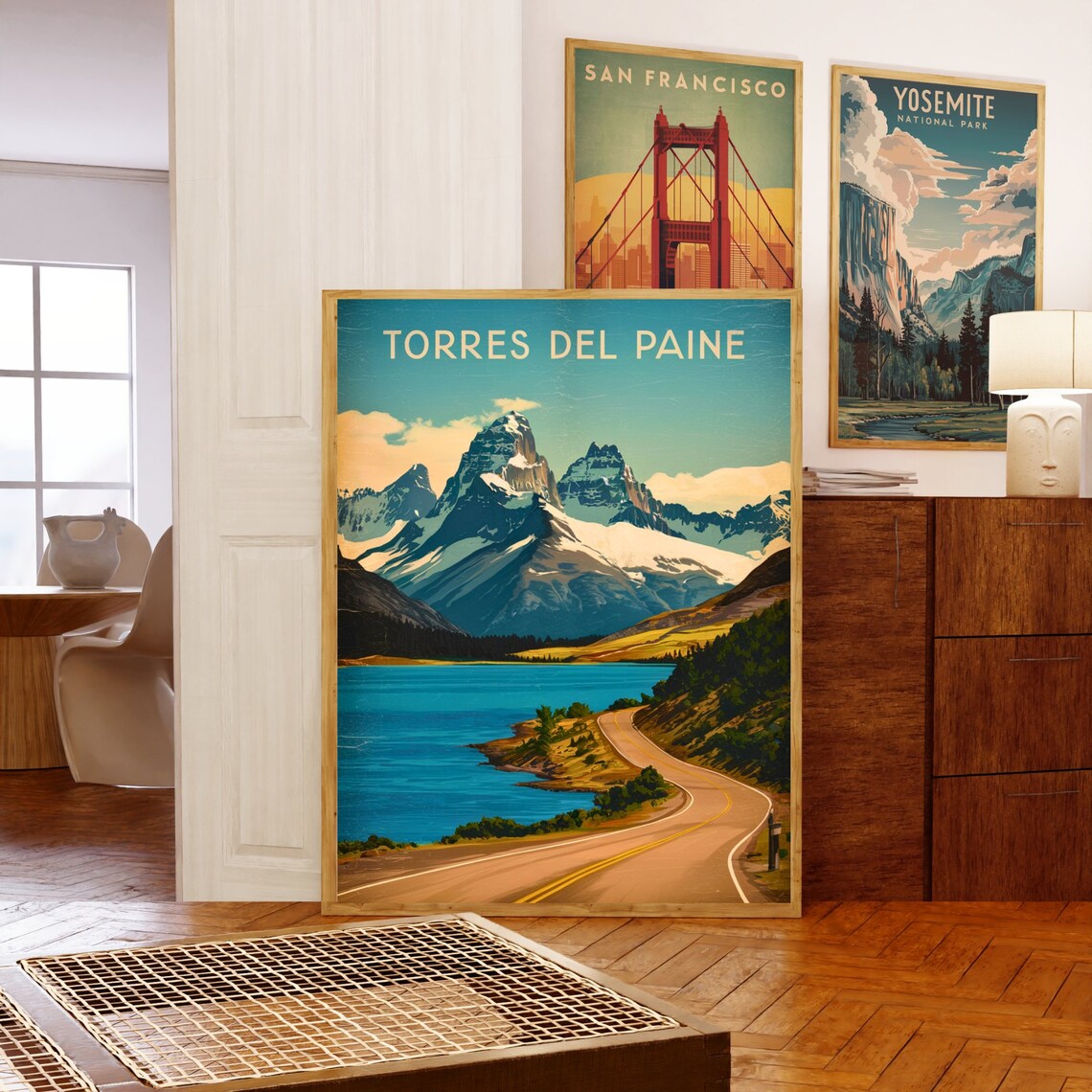Torres Del Paine Snow Peaks Pine Forest Lake Road Vintage Poster - Image 5
