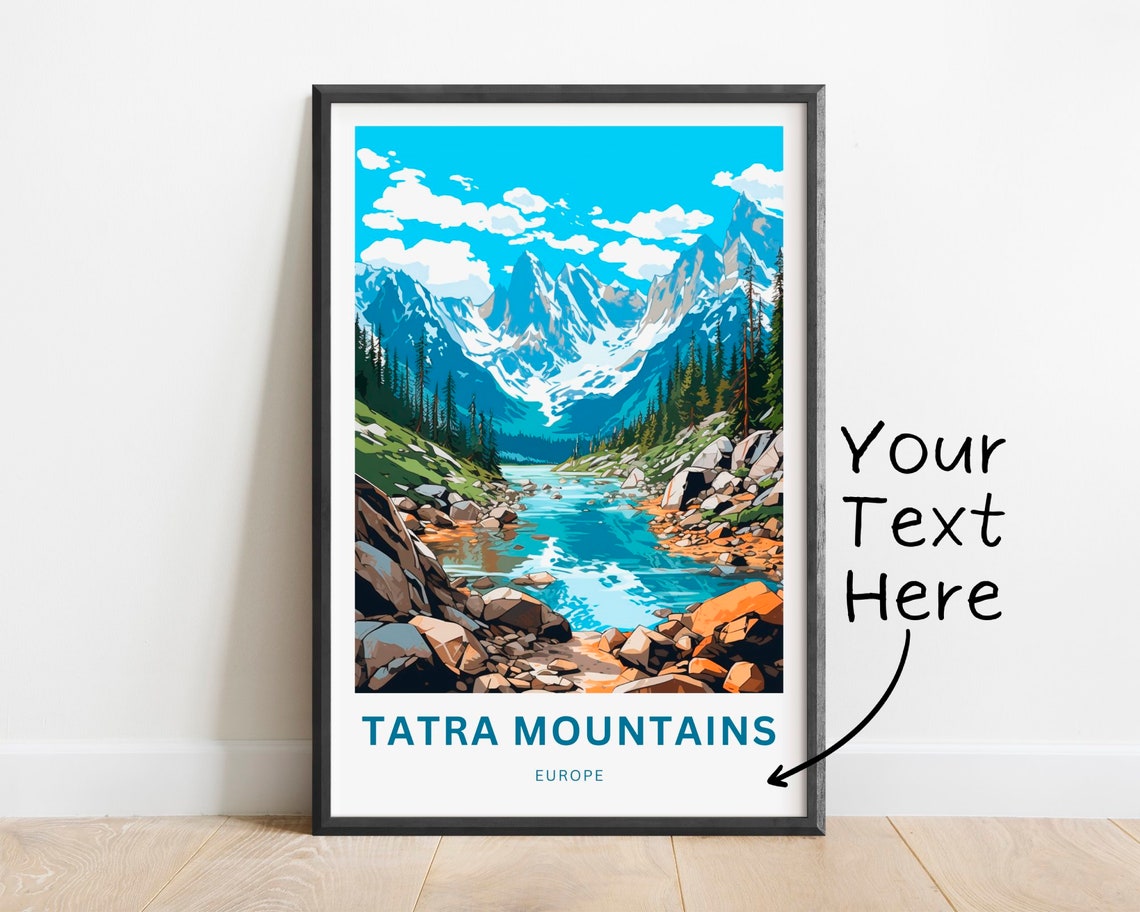 Tatra Mountains Europe Custom Text Alpine Stream Valley Travel Poster