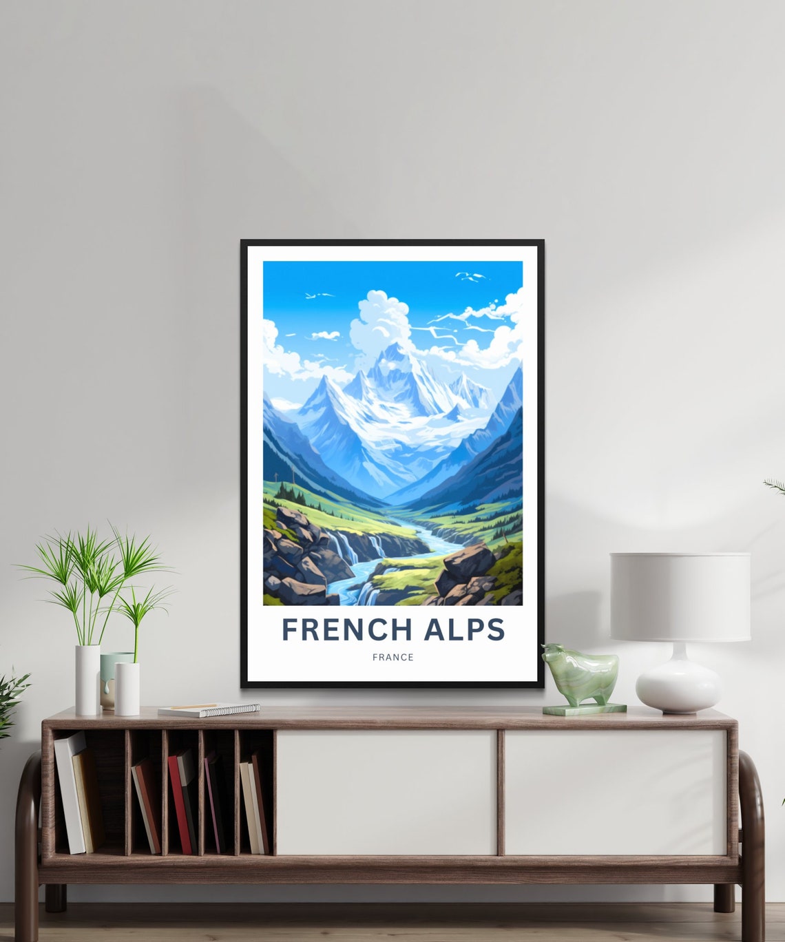 French Alps France Snow Capped Peaks Waterfall Mountain Poster - Image 2