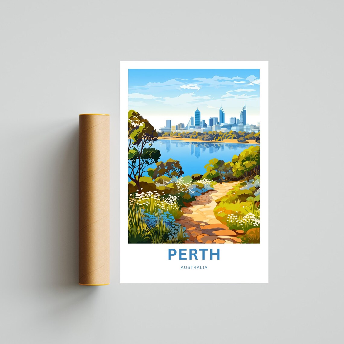 Perth Australia City Skyline River View Vintage Travel Poster - Image 4