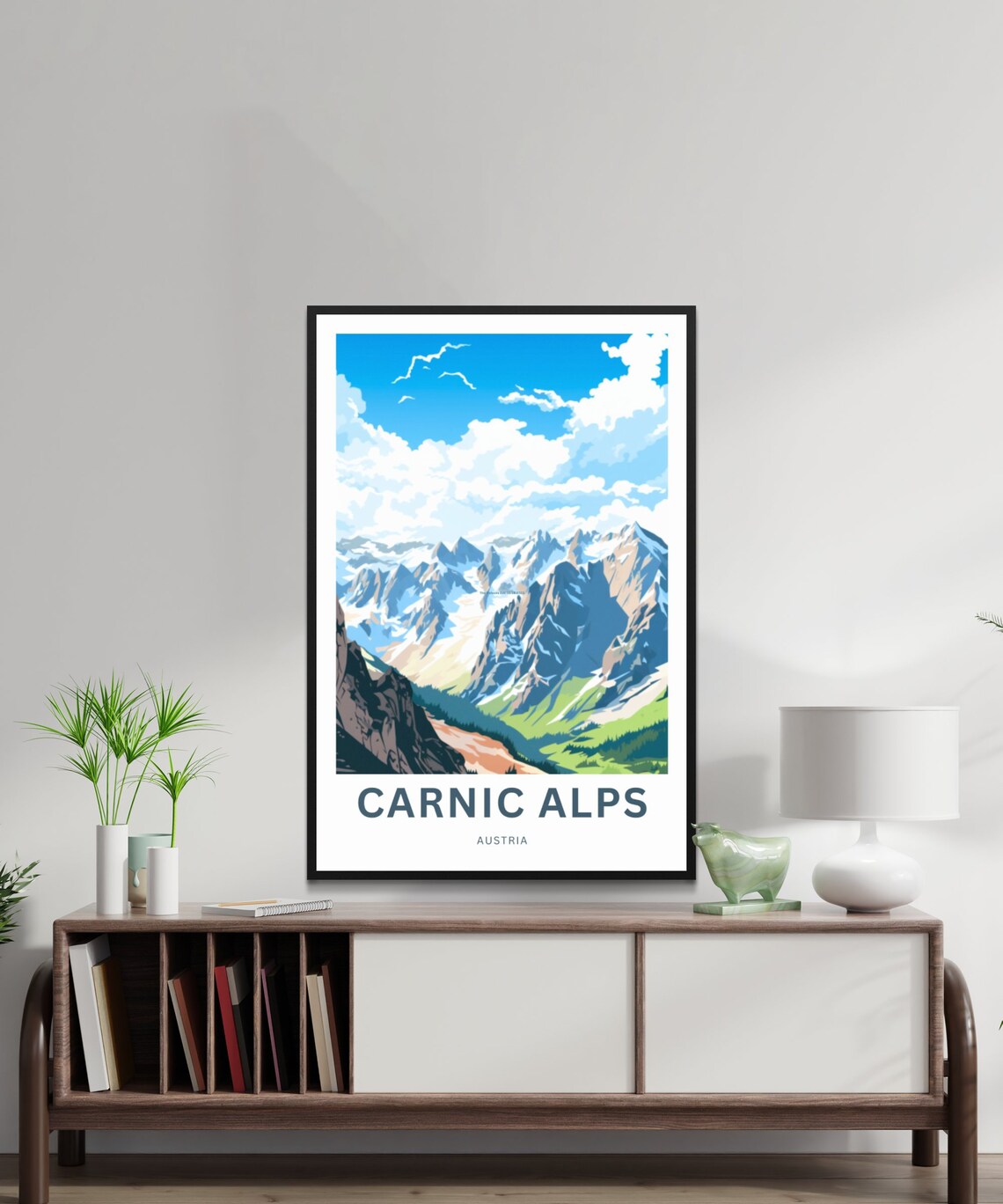 Carnic Alps Austria Snowy Mountain Valley Landscape Art Poster - Image 2