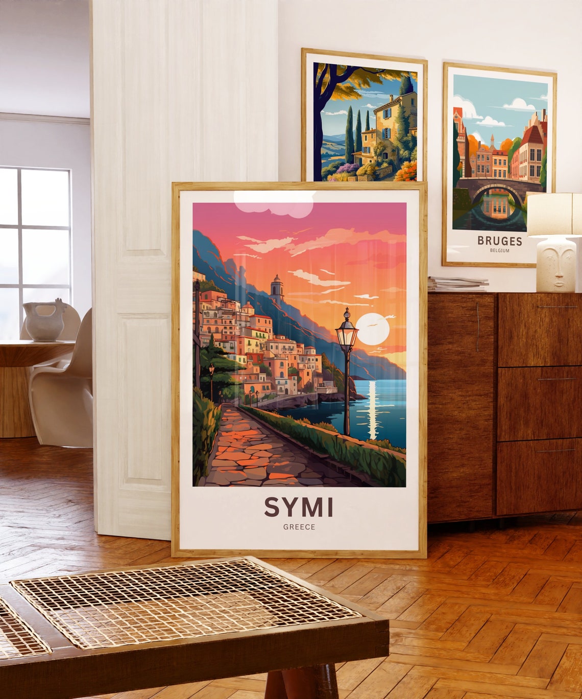 Personalized Symi Greece Sunset Promenade Harbor Path Travel Poster - Image 5