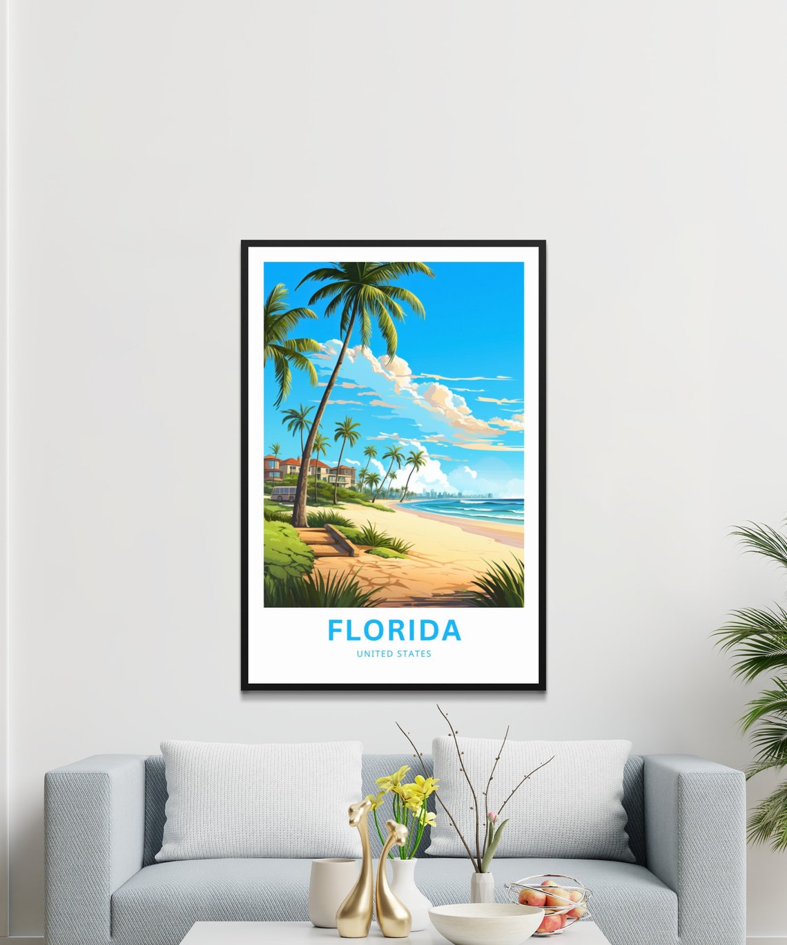 Florida Beach Palm Lined Shore Boardwalk Personalized Travel Poster - Image 3