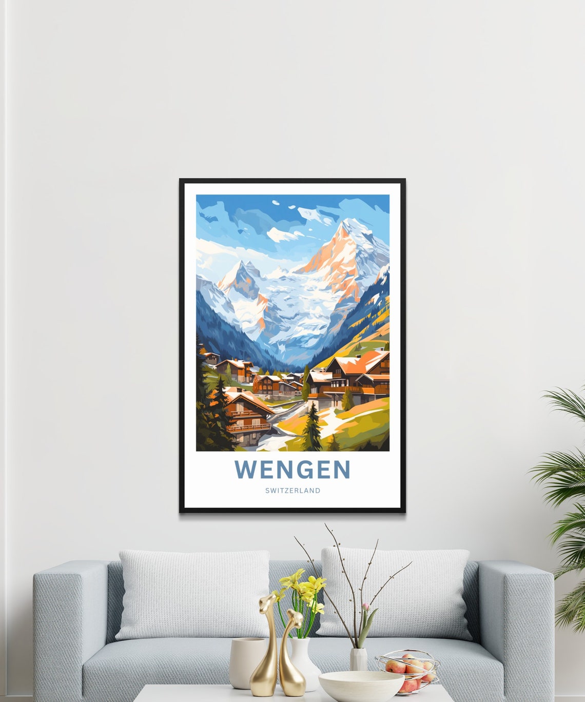 Personalized Wengen Switzerland Alpine Village Travel Poster - Image 3