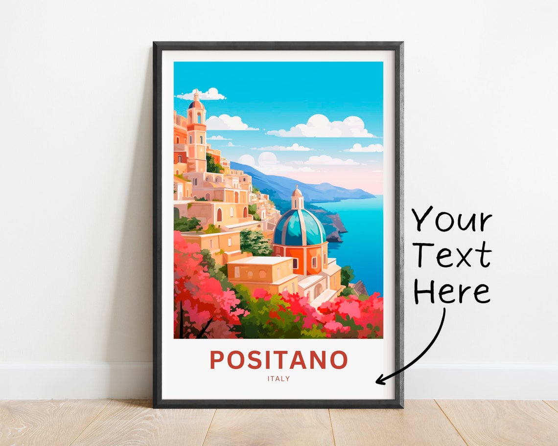 Positano Italy Custom Text Domed Church Cliffside Coast Travel Poster