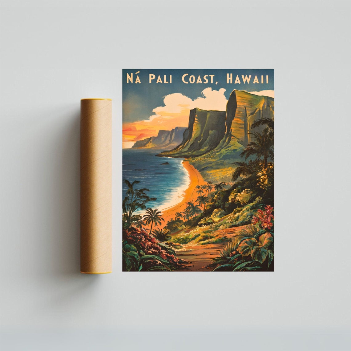 Na Pali Coast Hawaii Sunset Cliffs Vintage Travel Style Poster - Image 4