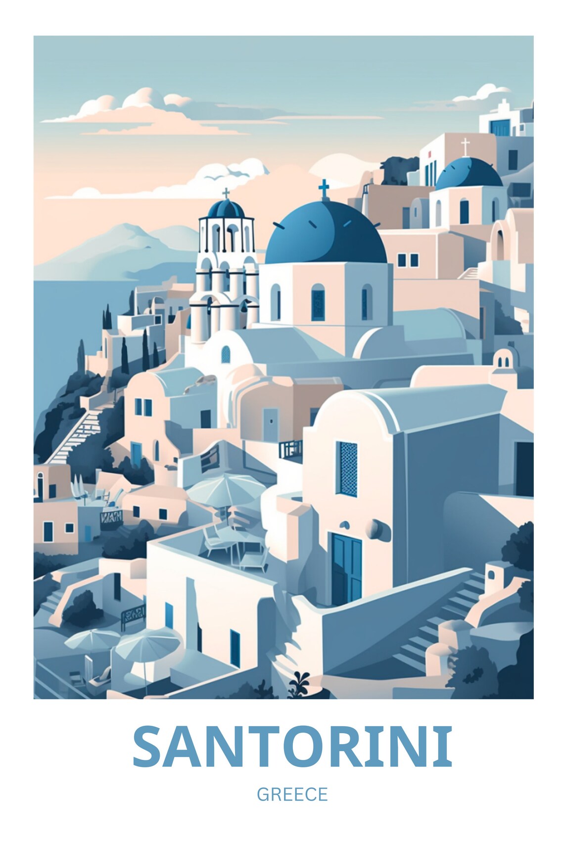 Santorini Greece Whitewashed Island Print Blue Domed Churches Aegean Sea - Image 3